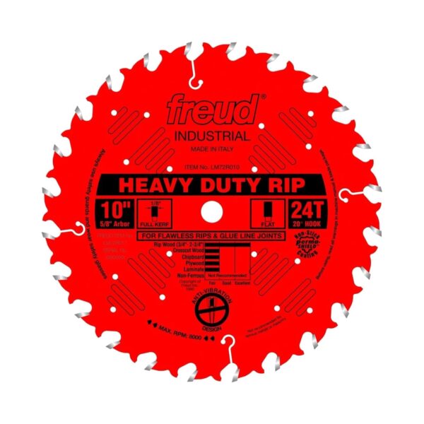 Freud LM72R010, 10" Freud Heavy-Duty Rip Blade, 24 Teeth, 5/8" arbor, 0.126 Kerf, Red Perma-shield